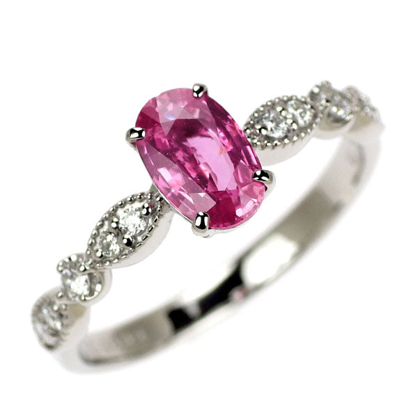 Pt900 非加熱ピンク サファイア ダイヤモンド リング 1.005ct D0.16ct