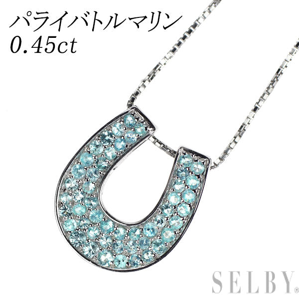 K18WG/ Pt850 Paraiba Tourmaline Pendant Necklace 0.45ct Horseshoe Horseshoe Pave Rare