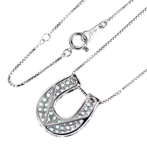 K18WG/ Pt850 Paraiba Tourmaline Pendant Necklace 0.45ct Horseshoe Horseshoe Pave Rare