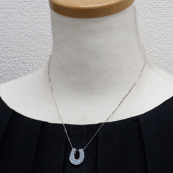 K18WG/ Pt850 Paraiba Tourmaline Pendant Necklace 0.45ct Horseshoe Horseshoe Pave Rare