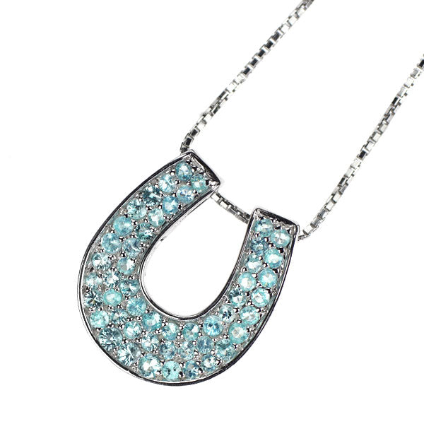 K18WG/ Pt850 Paraiba Tourmaline Pendant Necklace 0.45ct Horseshoe Horseshoe Pave Rare