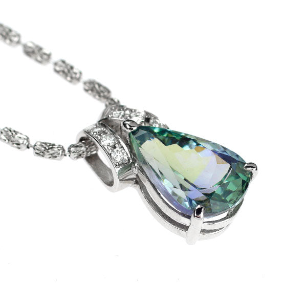 K18WG パーティカラードゾイサイト ダイヤモンド ペンダントネックレス 3.63ct D0.07ct