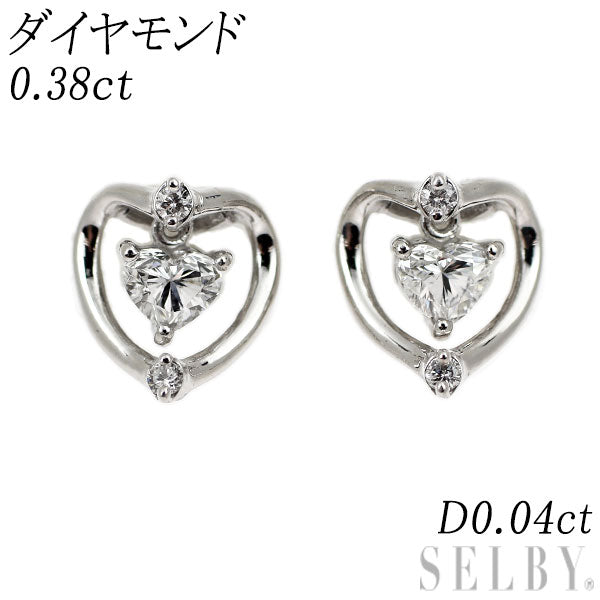 K18WG ハートシェイプ ダイヤモンド ピアス 0.38ct D0.04ct