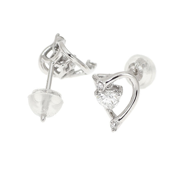 K18WG ハートシェイプ ダイヤモンド ピアス 0.38ct D0.04ct