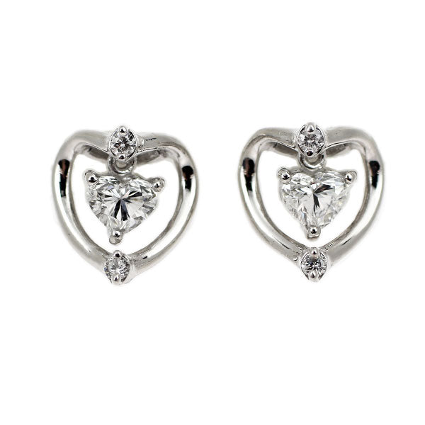K18WG ハートシェイプ ダイヤモンド ピアス 0.38ct D0.04ct