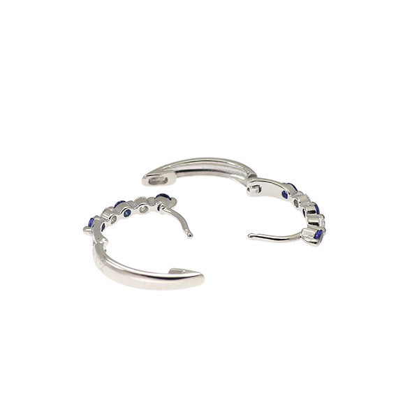 K18WG サファイア ダイヤモンド ピアス 0.28ct D0.14ct フープ