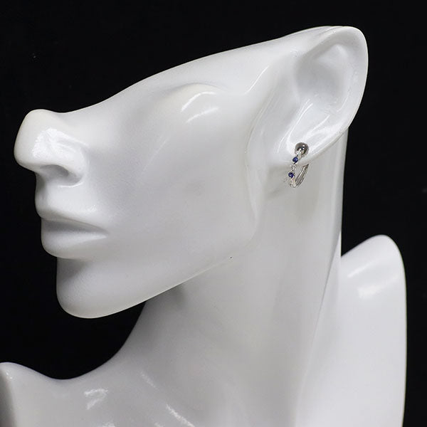 K18WG サファイア ダイヤモンド ピアス 0.28ct D0.14ct フープ