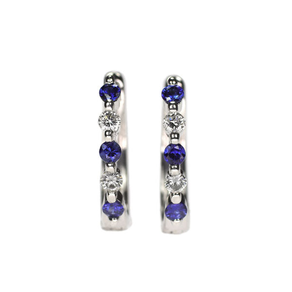 K18WG サファイア ダイヤモンド ピアス 0.28ct D0.14ct フープ