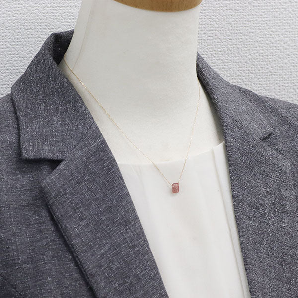 K18YG 雲母入りピンククオーツ ペンダントネックレス