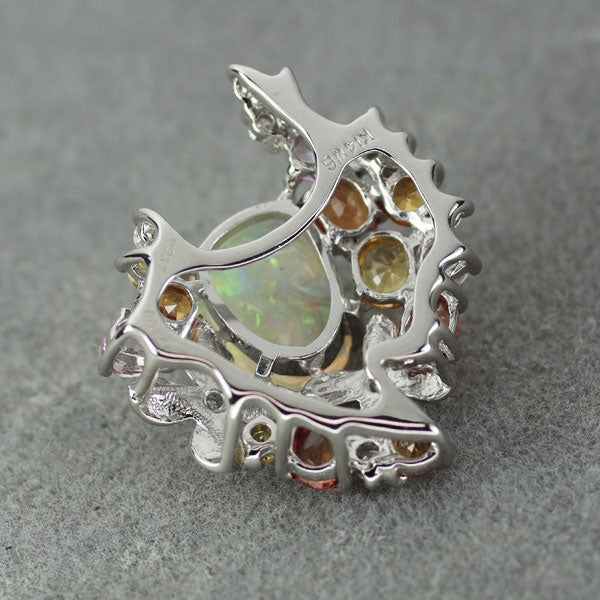 K14WG オパール マルチカラーサファイア ダイヤモンド ペンダントトップ 2.17ct D0.14ct