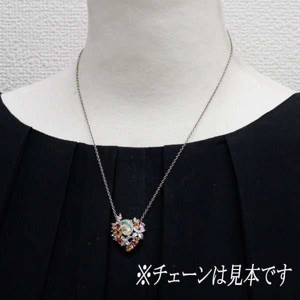 K14WG オパール マルチカラーサファイア ダイヤモンド ペンダントトップ 2.17ct D0.14ct