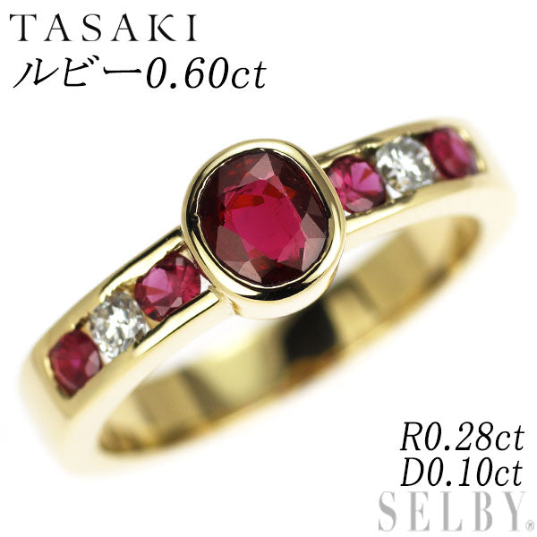 Tazaki Pearl K18YG Ruby Diamond Ring 0.60ct R0.28ct D0.10ct