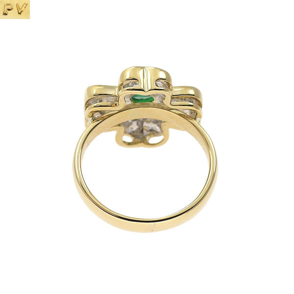ポンテヴェキオ K18YG/WG カボションカット エメラルド ダイヤモンド リング 0.30ct D0.08ct ピンキー フラワー