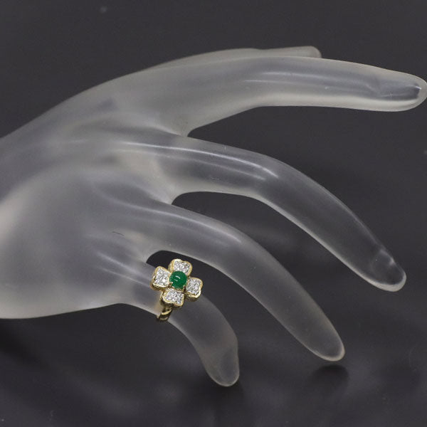 ポンテヴェキオ K18YG/WG カボションカット エメラルド ダイヤモンド リング 0.30ct D0.08ct ピンキー フラワー