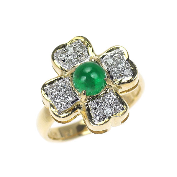 ポンテヴェキオ K18YG/WG カボションカット エメラルド ダイヤモンド リング 0.30ct D0.08ct ピンキー フラワー