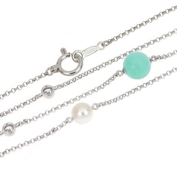 Mikimoto K18WG Akoya Pearl Turquoise Diamond Necklace Diameter approx. 5.4mm Station
