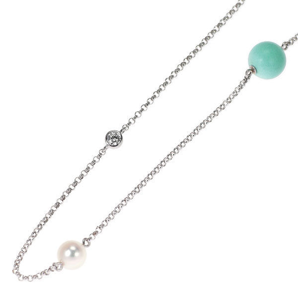 Mikimoto K18WG Akoya Pearl Turquoise Diamond Necklace Diameter approx. 5.4mm Station