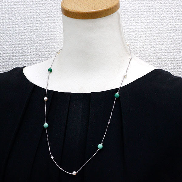 Mikimoto K18WG Akoya Pearl Turquoise Diamond Necklace Diameter approx. 5.4mm Station