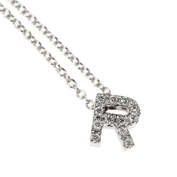 ポンテヴェキオ K18WG ダイヤモンド ペンダントネックレス 0.06ct イニシャル「R」