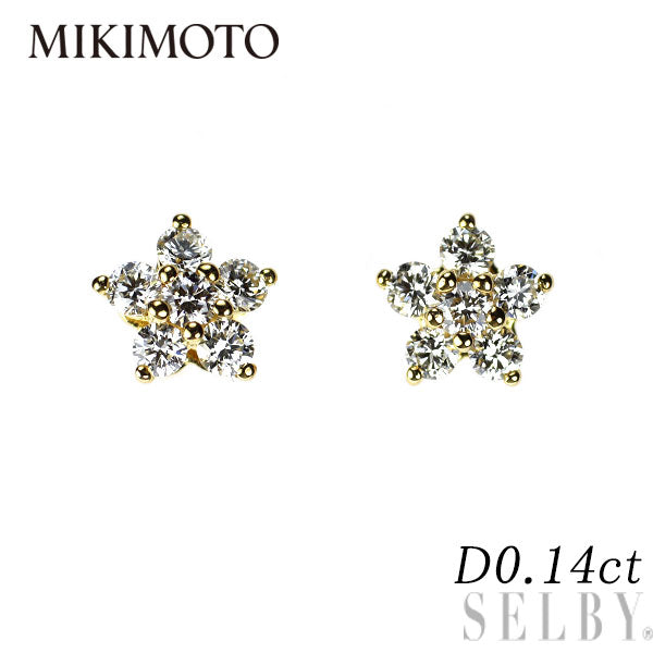 ミキモト K18YG ダイヤモンド ピアス 0.14ct フラワー