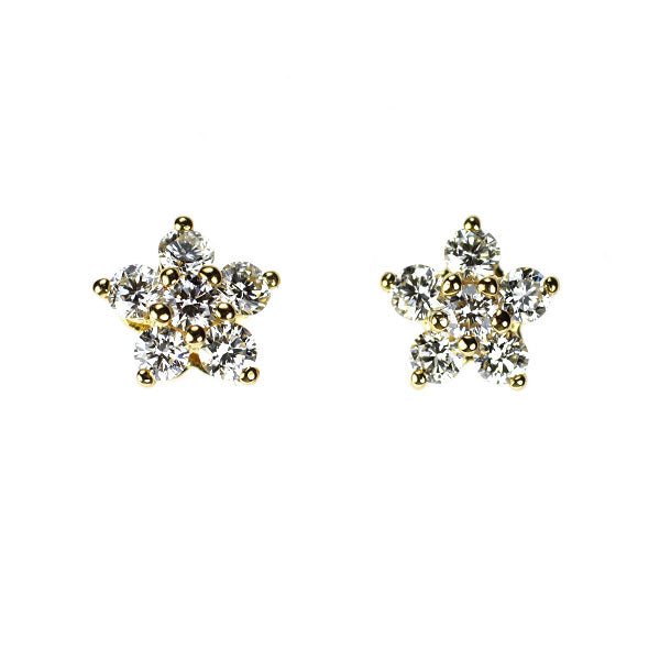 ミキモト K18YG ダイヤモンド ピアス 0.14ct フラワー
