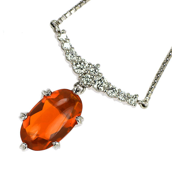 Pt900/ Pt850 ファイアーオパール ダイヤモンド ペンダントネックレス 1.59ct D0.34ct