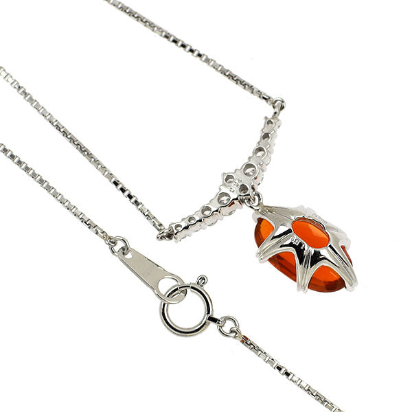Pt900/ Pt850 ファイアーオパール ダイヤモンド ペンダントネックレス 1.59ct D0.34ct