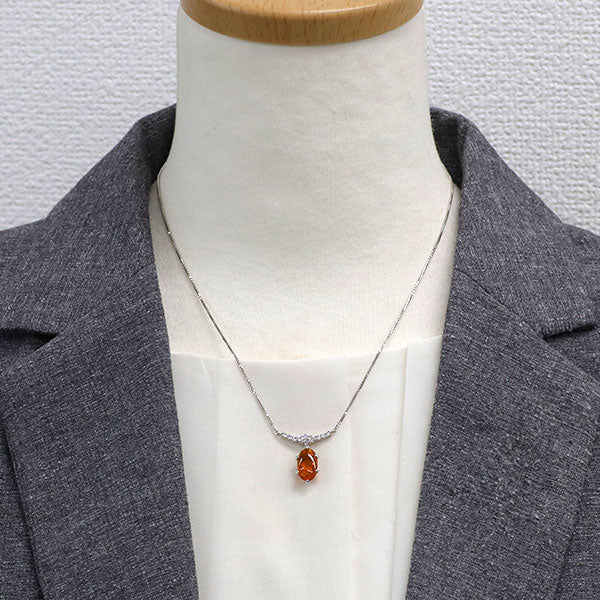 Pt900/ Pt850 ファイアーオパール ダイヤモンド ペンダントネックレス 1.59ct D0.34ct