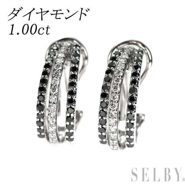 K18WG カラーレス/ブラック ダイヤモンド ピアス兼イヤリング 1.00ct