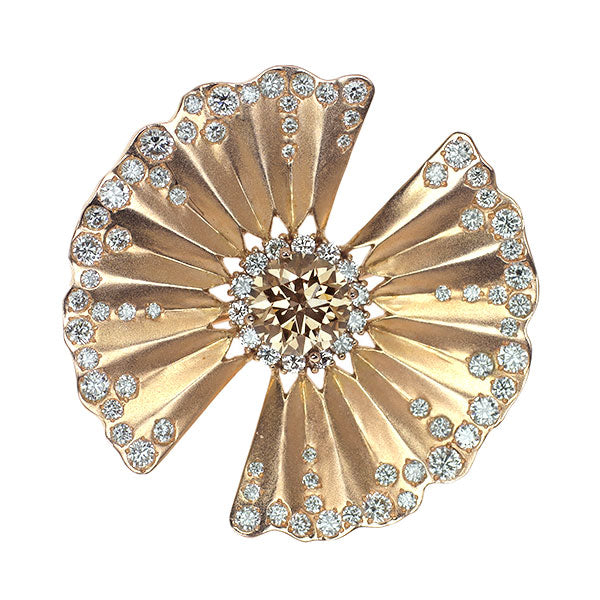 Kashikey K18PG Brown diamond brooch and pendant top 1.158ct D1.24ct