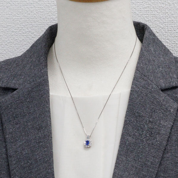 Pt950/ Pt850 スリランカ産 非加熱サファイア ダイヤモンド ペンダントネックレス 0.76ct D0.48ct