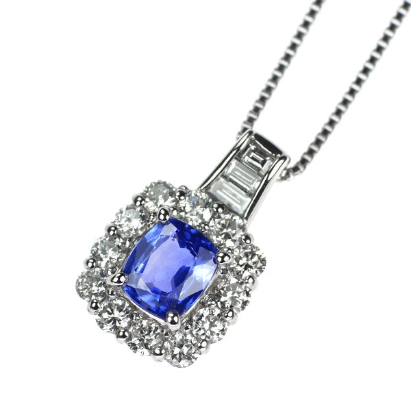 Pt950/ Pt850 スリランカ産 非加熱サファイア ダイヤモンド ペンダントネックレス 0.76ct D0.48ct