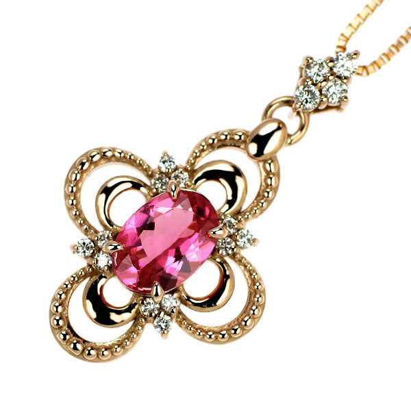 K18PG Pink spinel diamond pendant necklace 0.77ct D0.12ct