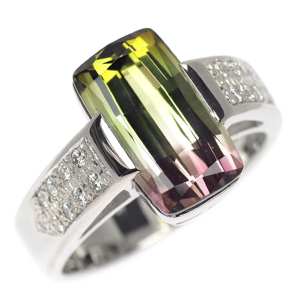 Pt900 パーティーカラートルマリン ダイヤモンド リング 3.92ct D0.16ct