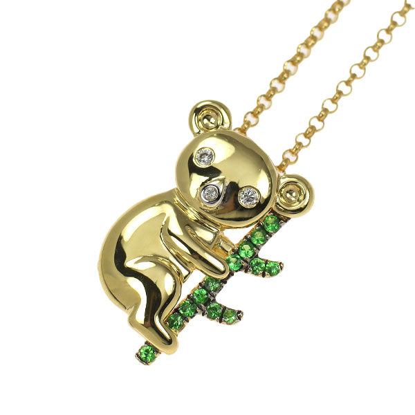 K18YG/WG グリーン ガーネット ダイヤモンド ペンダントネックレス 0.08ct D0.01ct コアラ アニマル