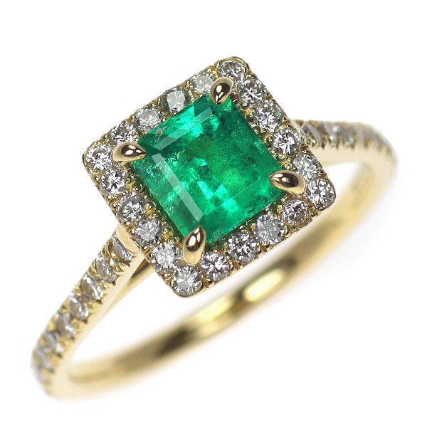 K18YG エメラルド ダイヤモンド リング 0.76ct D0.38ct