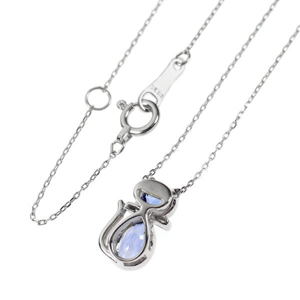 K18WG サファイア ダイヤモンド ペンダントネックレス 0.79ct D0.02ct 猫