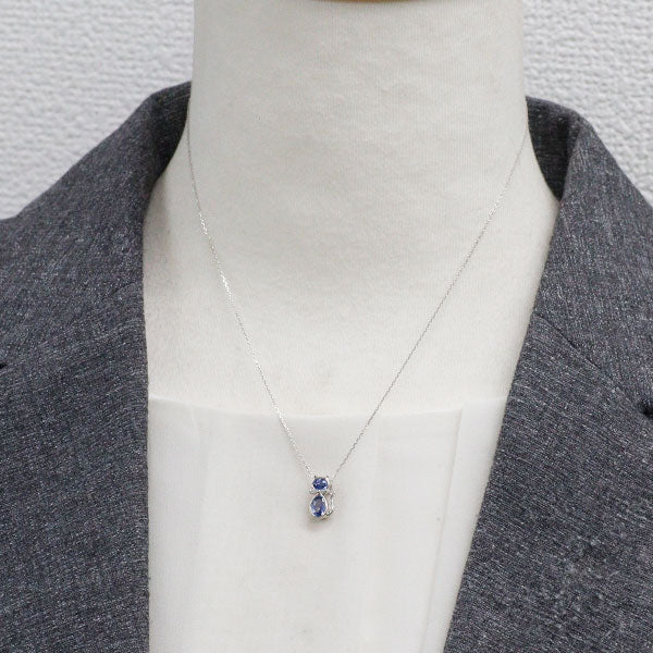 K18WG サファイア ダイヤモンド ペンダントネックレス 0.79ct D0.02ct 猫
