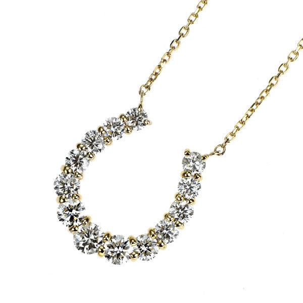 K18YG ダイヤモンド  ペンダントネックレス 1.00ct  馬蹄 ホースシュー 0.10ctダイヤ付