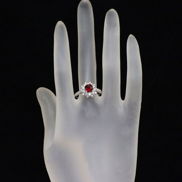 Pt900 ビルマ/ミャンマー産 非加熱 レッドスピネル ダイヤモンド リング 1.01ct D0.95ct