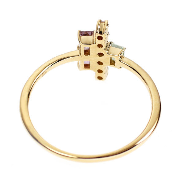 K18YG マルチカラー サファイア ダイヤモンド リング 0.31ct D0.12ct
