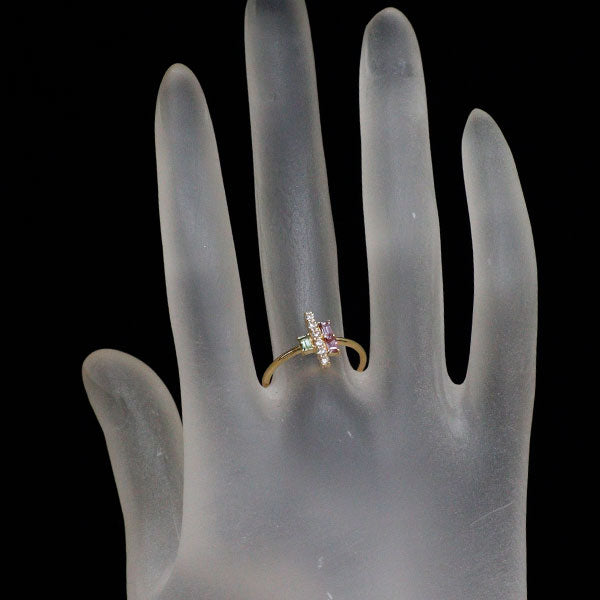 K18YG マルチカラー サファイア ダイヤモンド リング 0.31ct D0.12ct