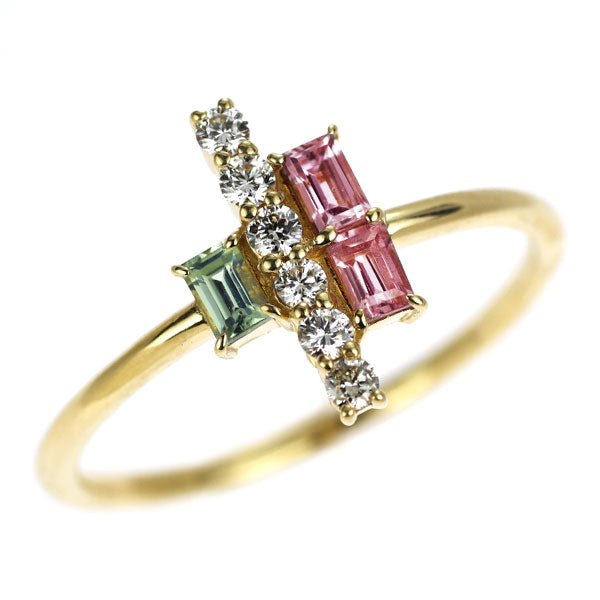 K18YG マルチカラー サファイア ダイヤモンド リング 0.31ct D0.12ct
