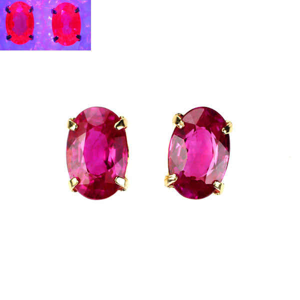 新品  希少 K18YG 強蛍光ルビー ピアス 1.04ct ビルマ産保証【エスコレ】