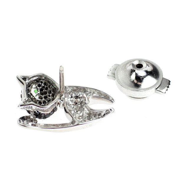 Black coating/K18WG Black/Colorless Diamond Green Garnet Pin Brooch Tuck Pin 0.33ct G0.06ct Cat Animal