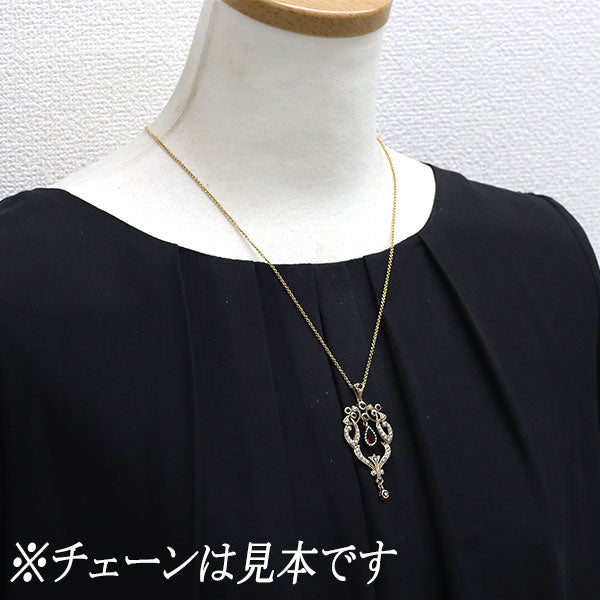 K9YG ガーネット シートパール ペンダントトップ ヴィンテージモチーフ