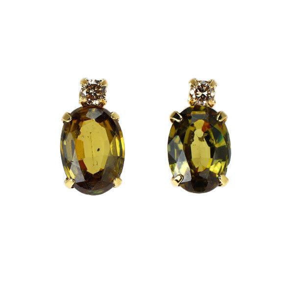 K18YG スフェーン ダイヤモンド ピアス 1.80ct D0.06ct 2way チャーム付き