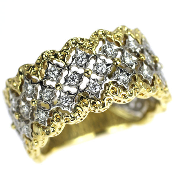 K18YG/Pt900 Diamond Ring 0.51ct Florentine Carving