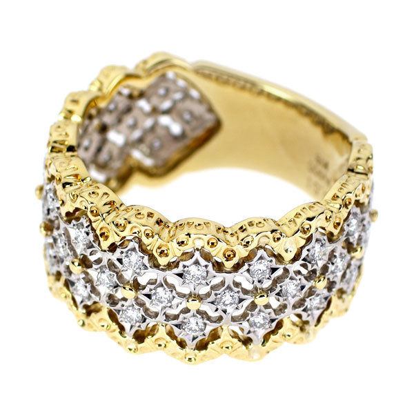 K18YG/Pt900 Diamond Ring 0.51ct Florentine Carving