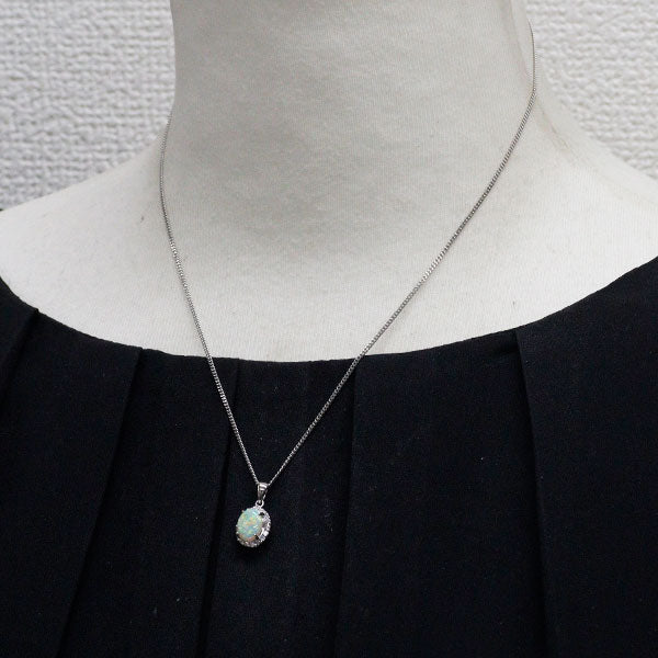 Pt900/ Pt850 オパール ダイヤモンド ペンダントネックレス 0.80ct D0.17ct